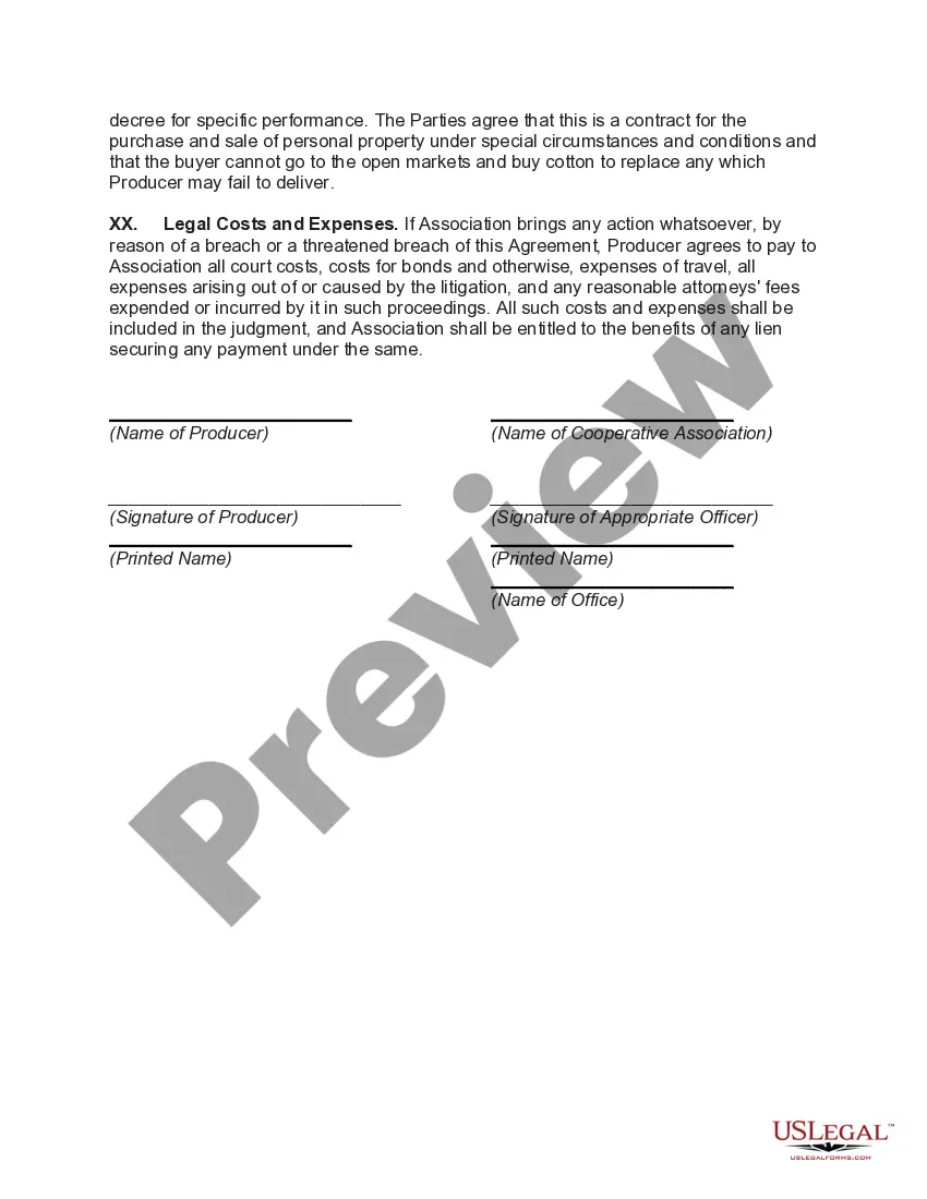 Preview Marketing Agreement for Sale of Cotton