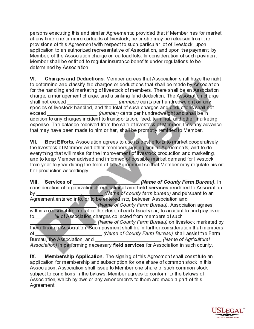 Preview Marketing Agreement with Cooperative Association for Sale of Livestock