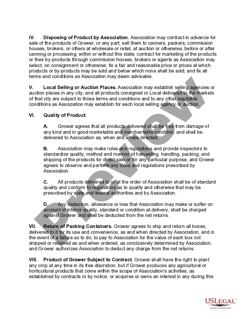Preview Marketing Agreement with Cooperative Association for Sale of Fruit