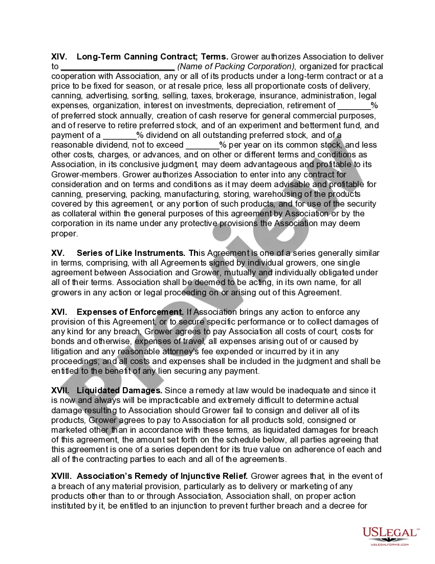 Preview Marketing Agreement with Cooperative Association for Sale of Fruit