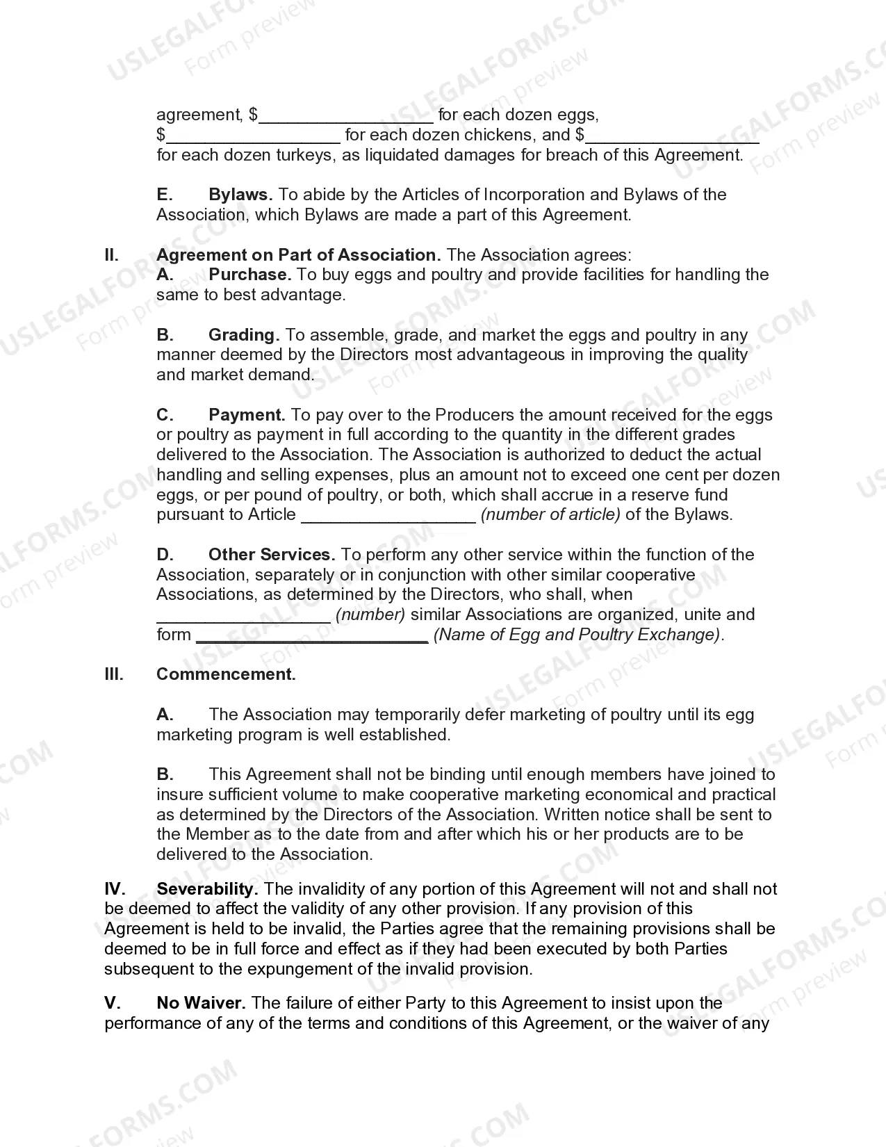 Preview Marketing Agreement with Cooperative Association for Sale of Poultry