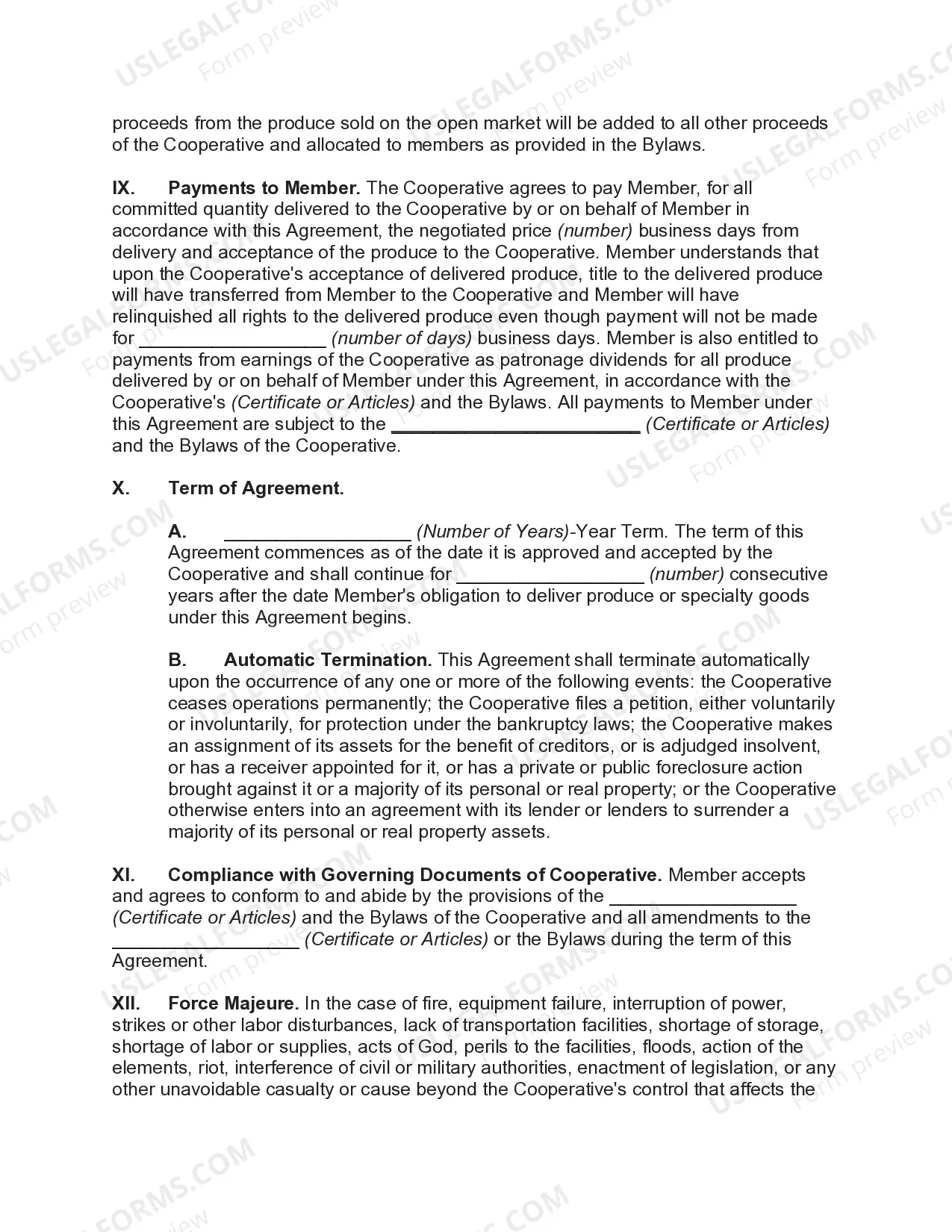 Preview Marketing Agreement with Cooperative Association regarding Produce and Specialty Products