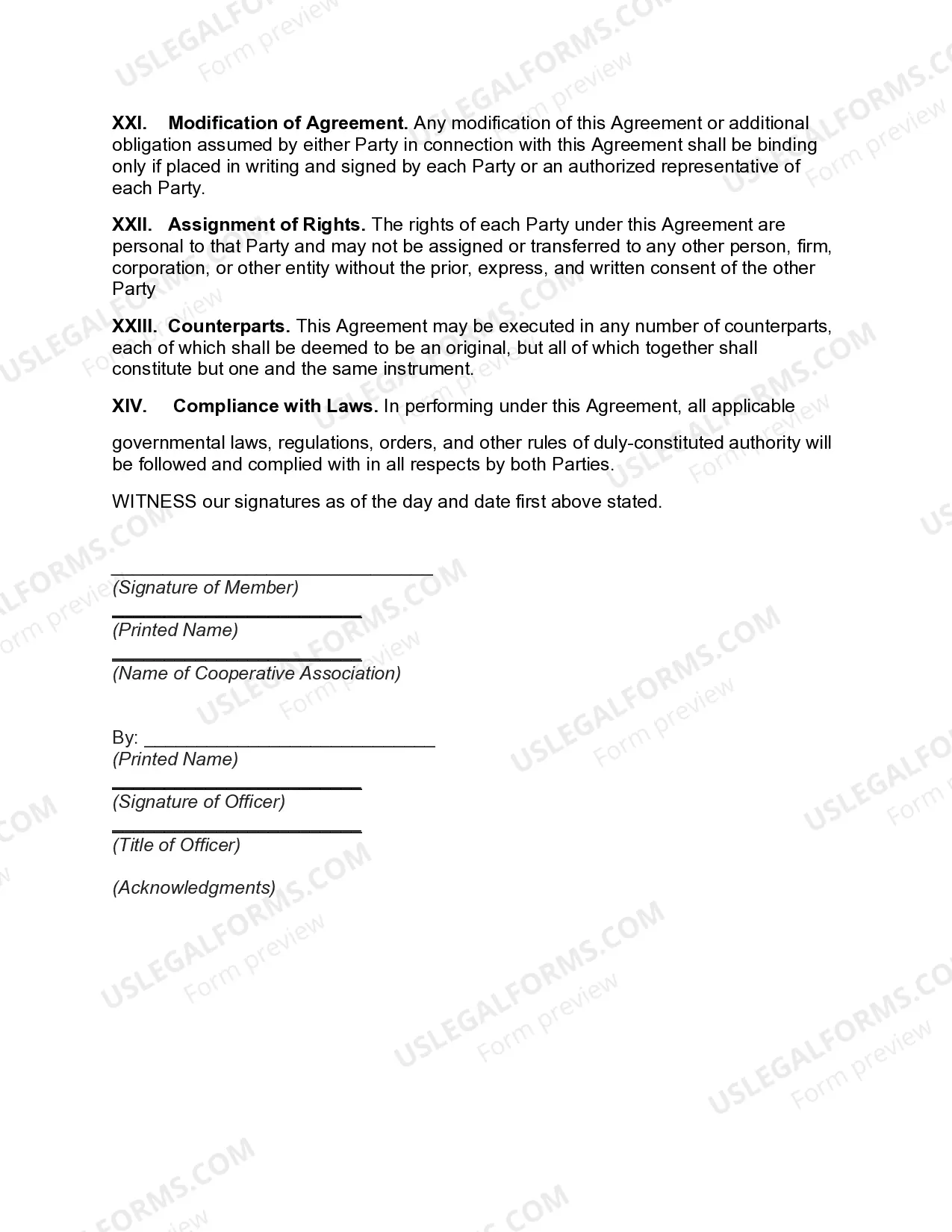 Preview Marketing Agreement with Cooperative Association regarding Produce and Specialty Products