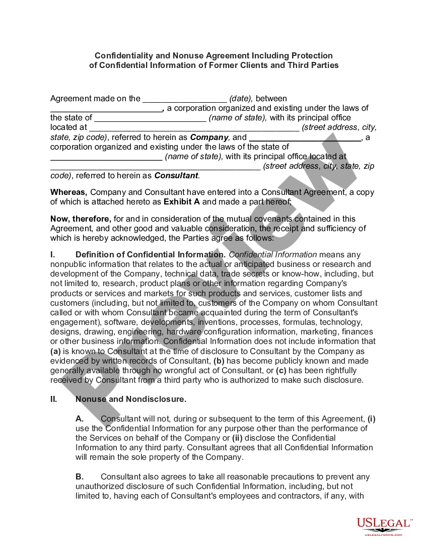 Nevada Confidentiality and Nonuse Agreement Including Protection of ...