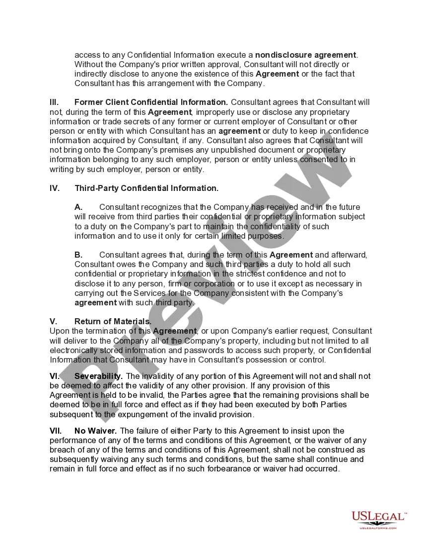 Get Confidentiality and Nonuse Agreement Including Protection of Confidential Information of Former Clients and Third Parties Preview Confidentiality and Nonuse Agreement Including Protection of Confidential Information of Former Clients and Third Parties