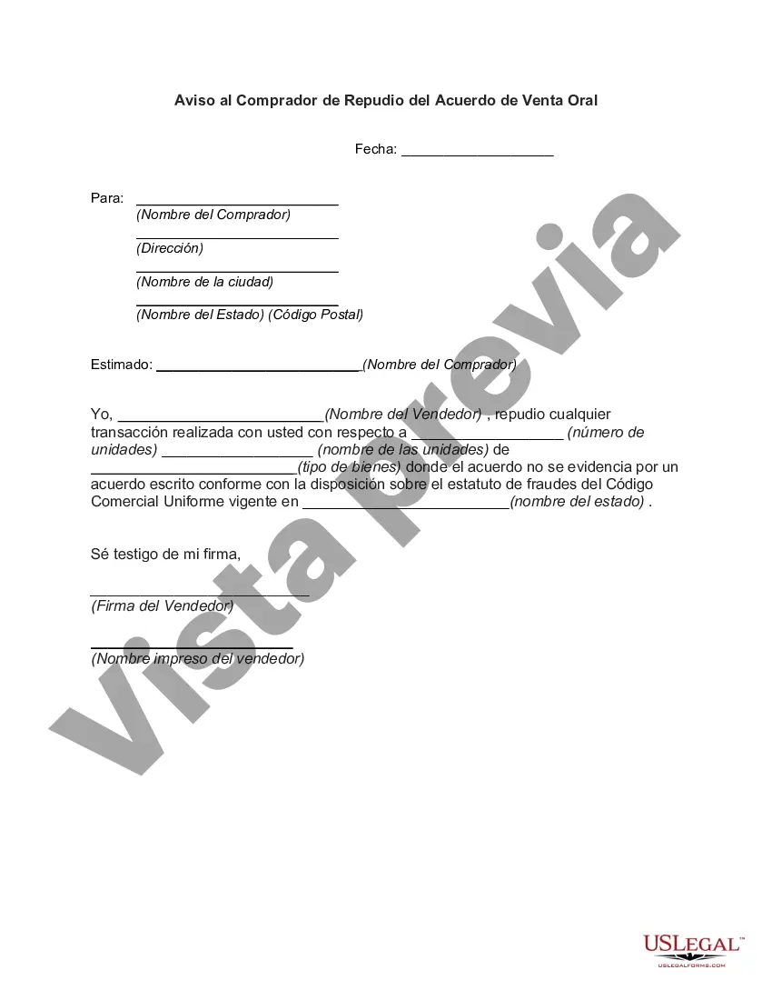 Preview Aviso al Comprador de Repudio del Acuerdo de Venta Oral