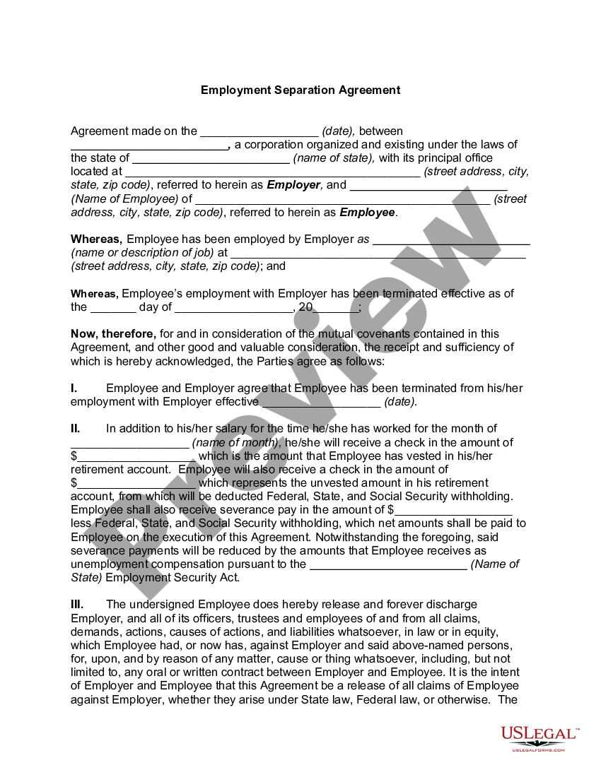 Iowa Employment Separation Agreement - Employment Separation Agreement ...