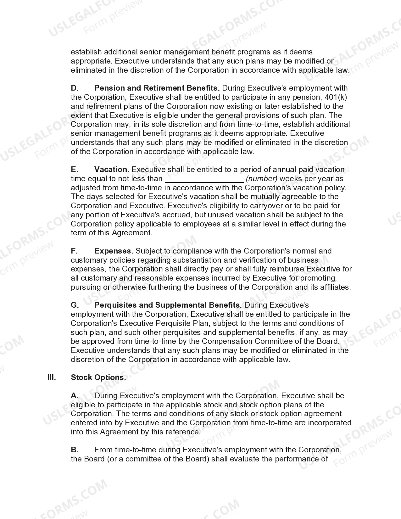 Preview Employment Agreement with Vice President of Human Resources