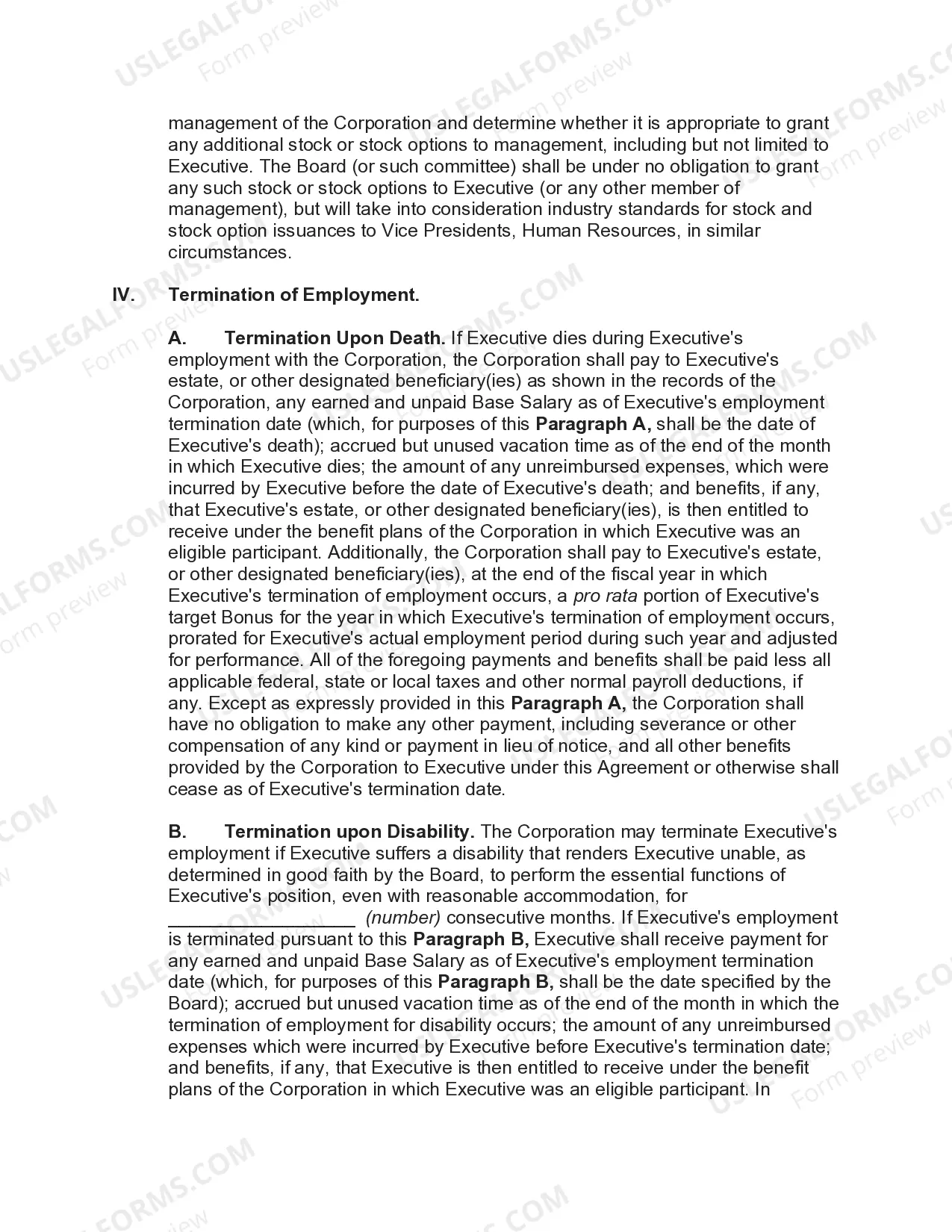 Preview Employment Agreement with Vice President of Human Resources