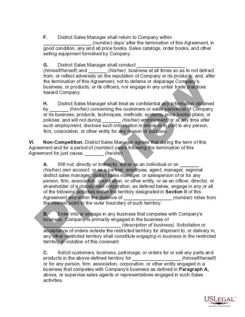 Get Employment Agreement with District Sales Manager Preview Employment Agreement with District Sales Manager