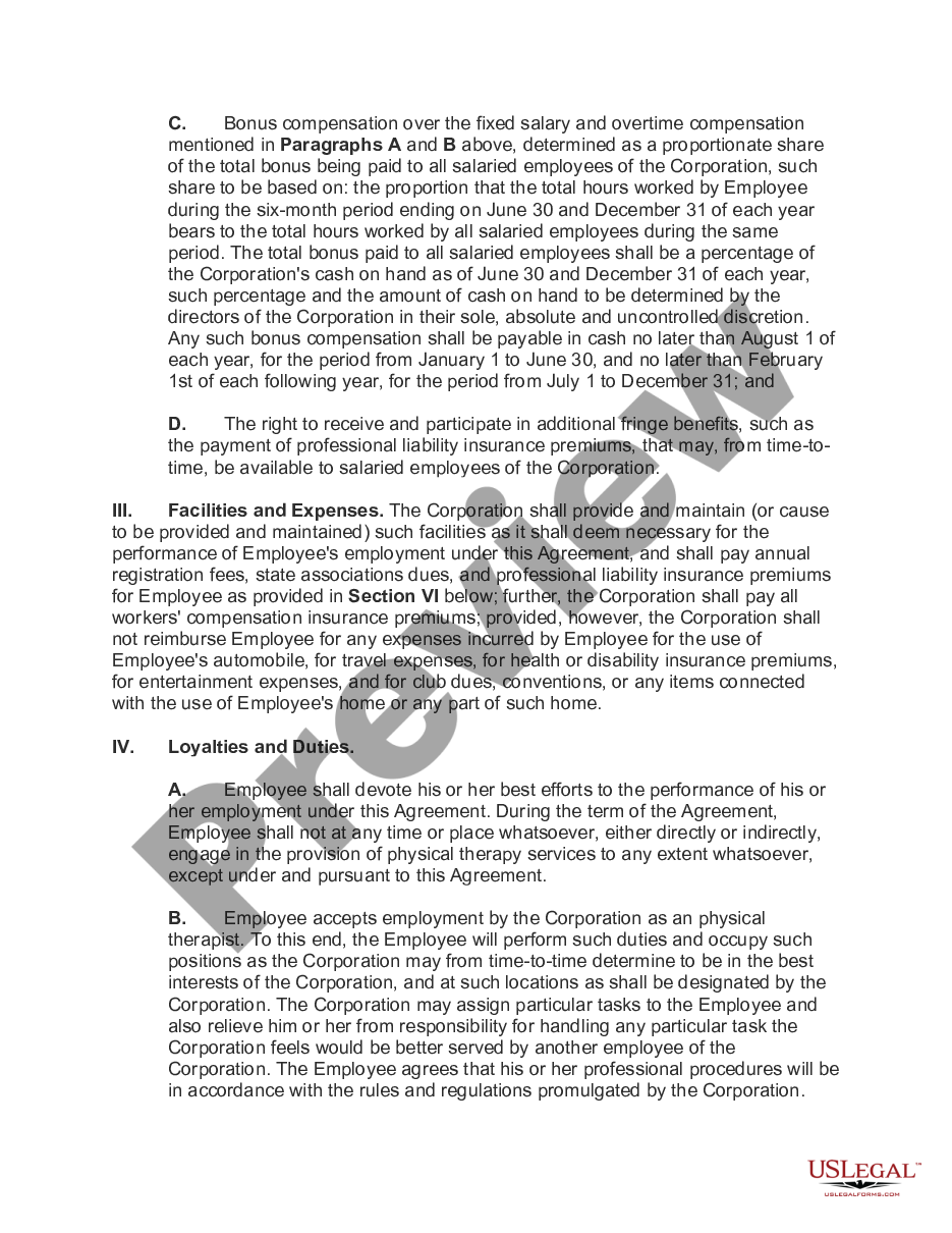 New Hampshire Employment Agreement with Physical Therapist Physical