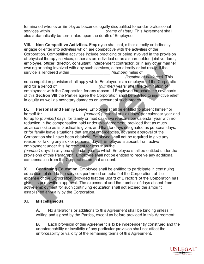 Vermont Employment Agreement with Physical Therapist - Physical Therapy ...