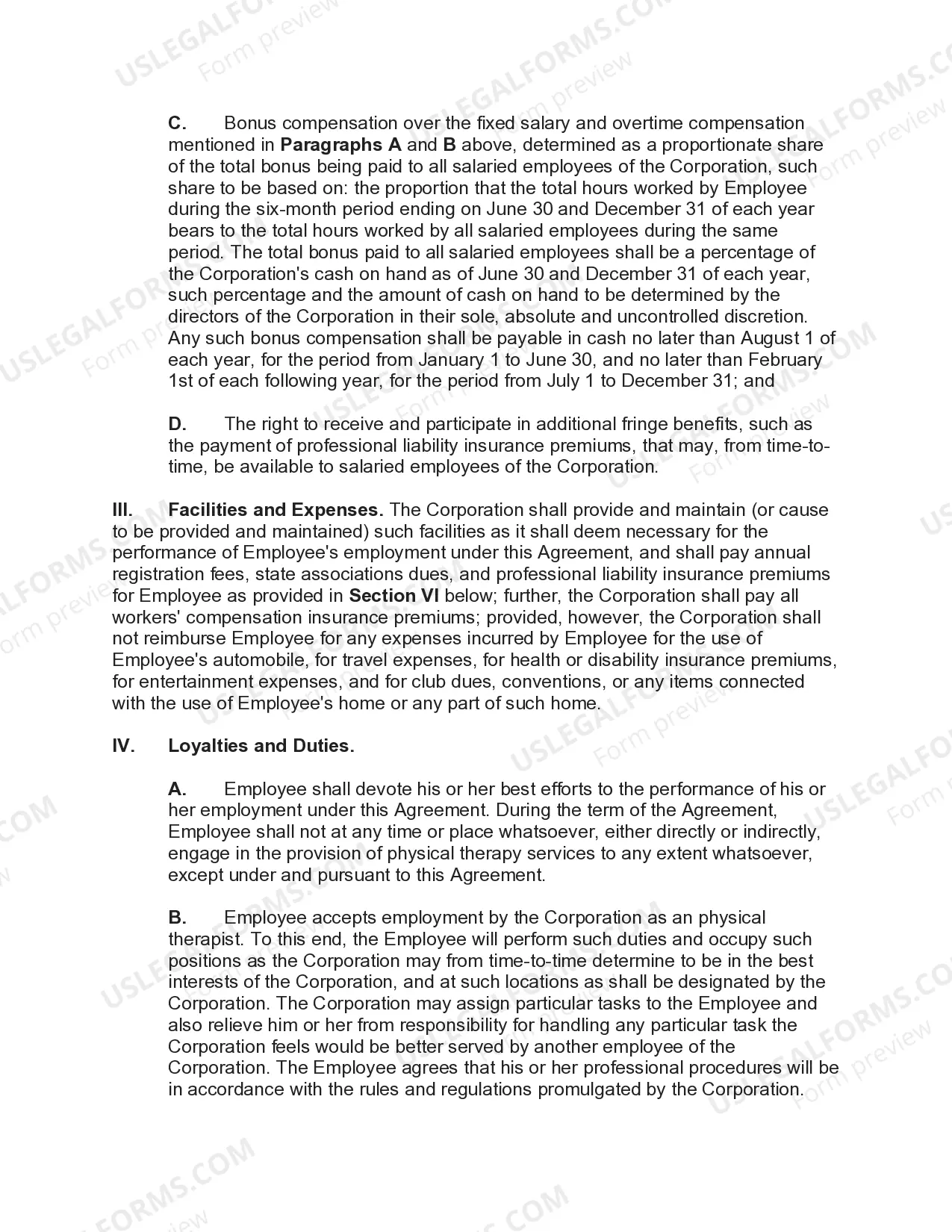 Preview Employment Agreement with Physical Therapist