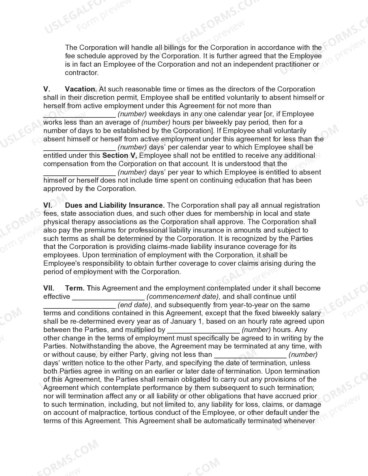 Preview Employment Agreement with Physical Therapist