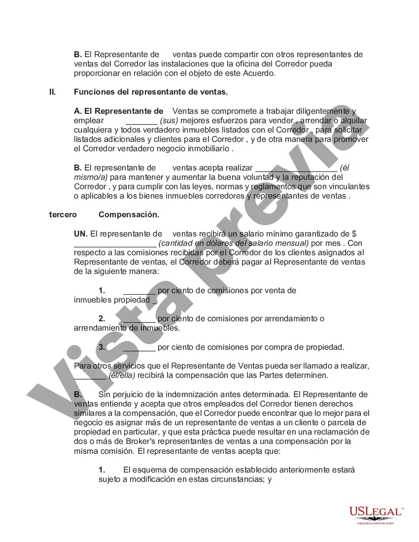 Preview Acuerdo entre Representante de Ventas de Bienes Raíces y Corredor