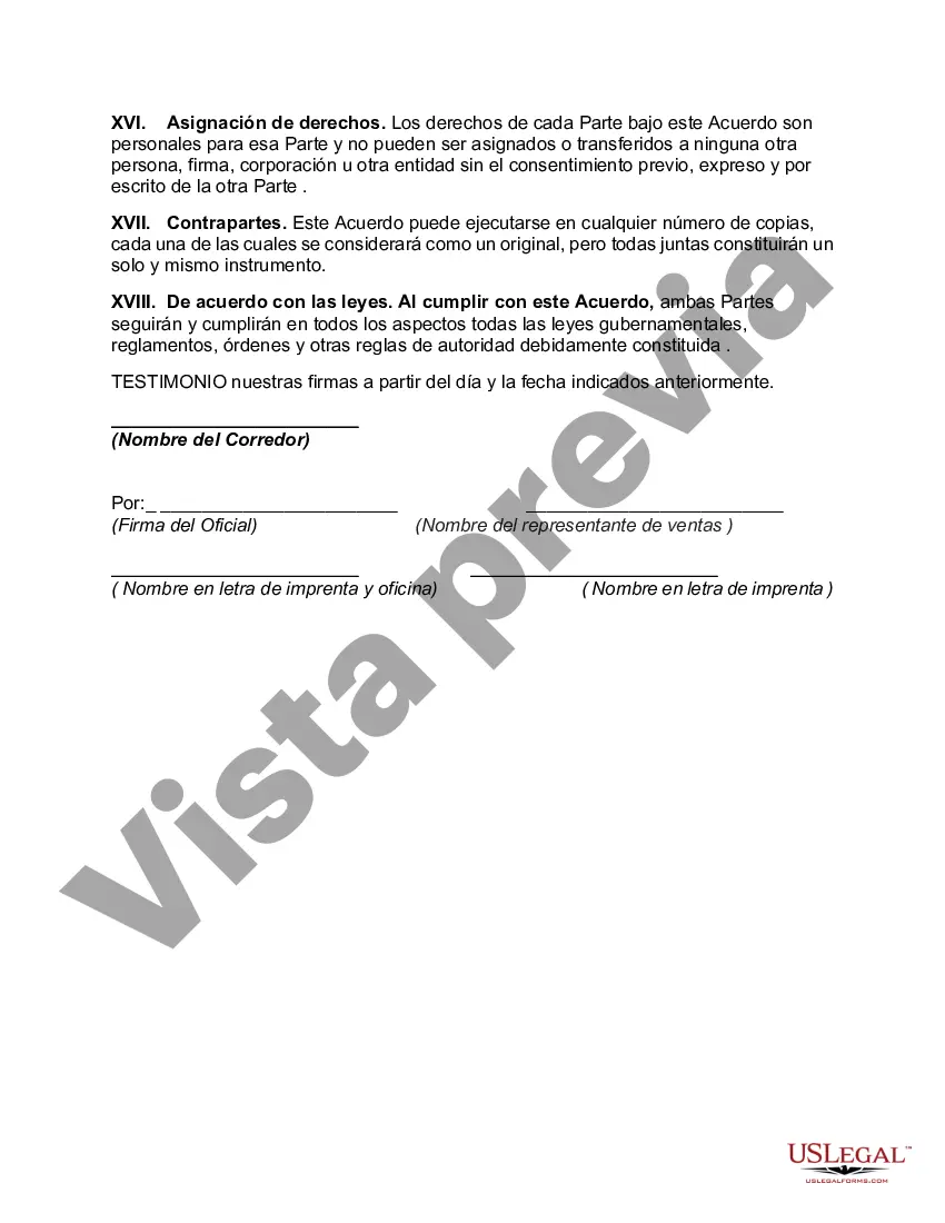 Preview Acuerdo entre Representante de Ventas de Bienes Raíces y Corredor