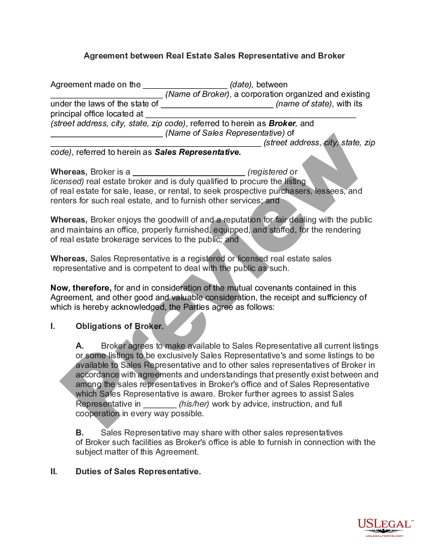 Mississippi Agreement between Real Estate Sales Representative and ...