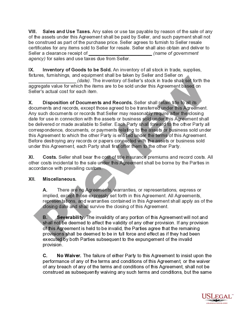 Get Agreement for Sale of Assets of Corporation Preview Agreement for Sale of Assets of Corporation