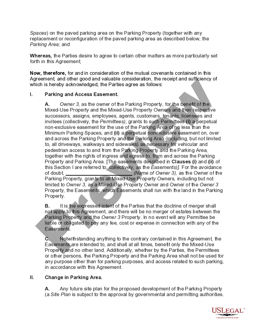 Preview Agreement between Adjoining Landowners Granting Perpetual Non-exclusive Easement for Use of and Access to Parking Area