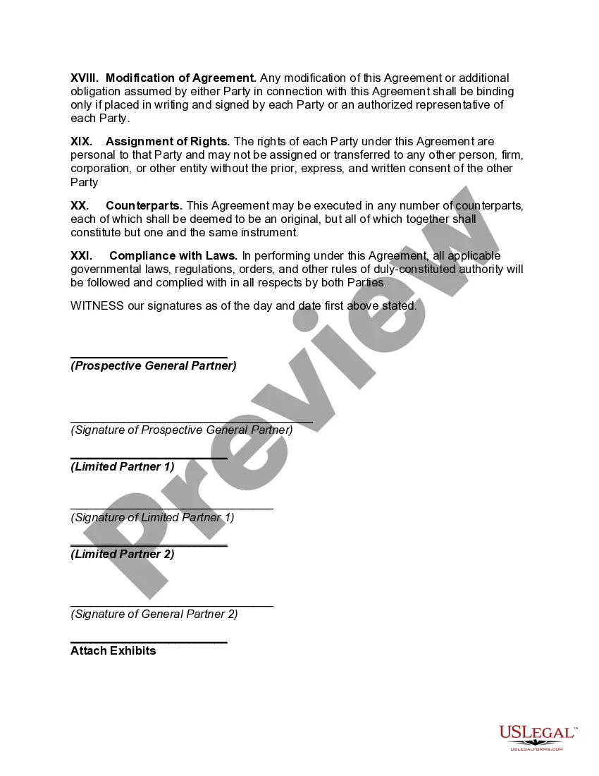 Preview Agreement to Form Limited Partnership