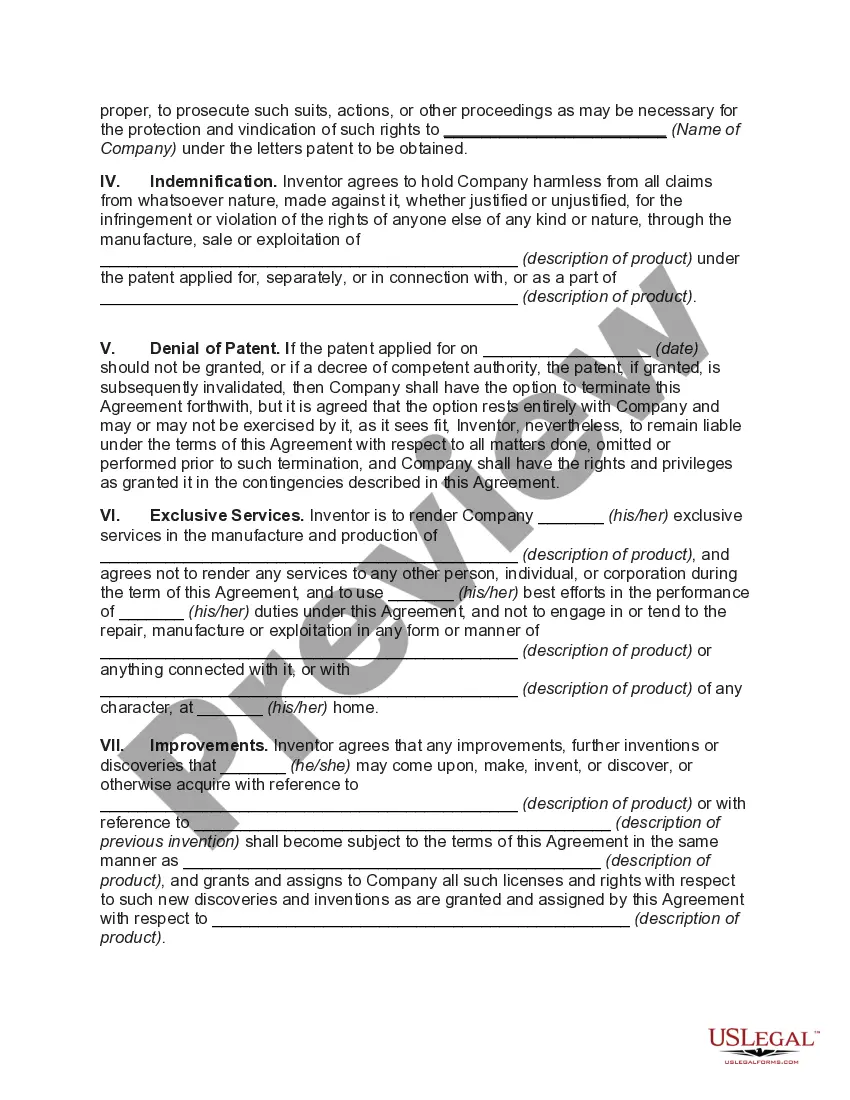 Get Employment Agreement with Inventor - Grant of Exclusive License to Manufacture Products from Invention Preview Employment Agreement with Inventor - Grant of Exclusive License to Manufacture Products from Invention
