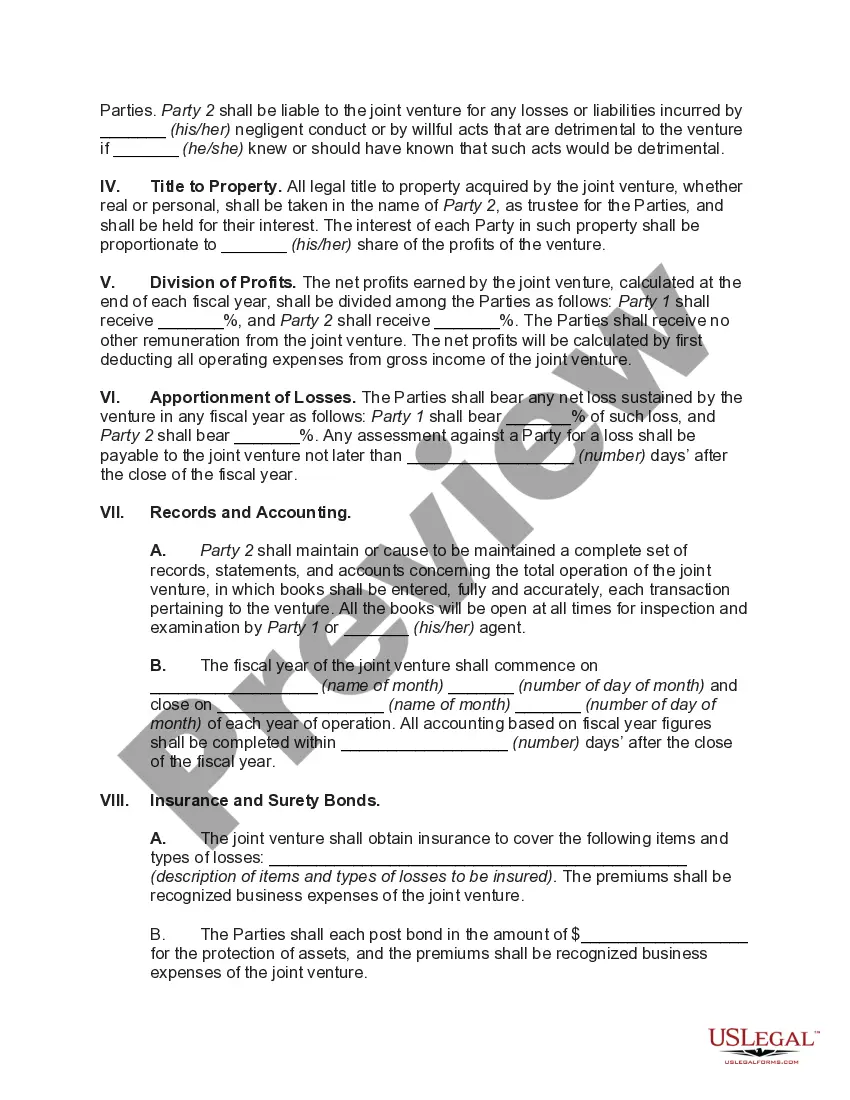 Preview Basic Joint-Venture Agreement