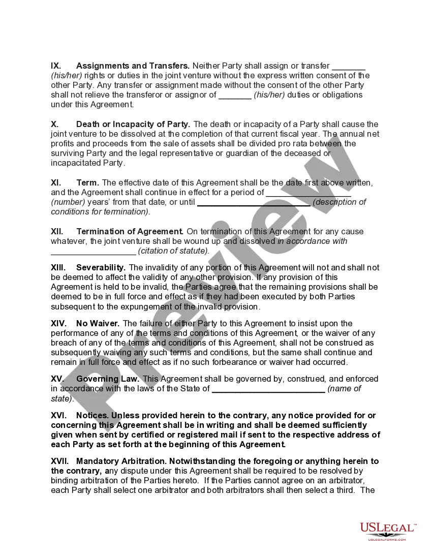 Preview Basic Joint-Venture Agreement