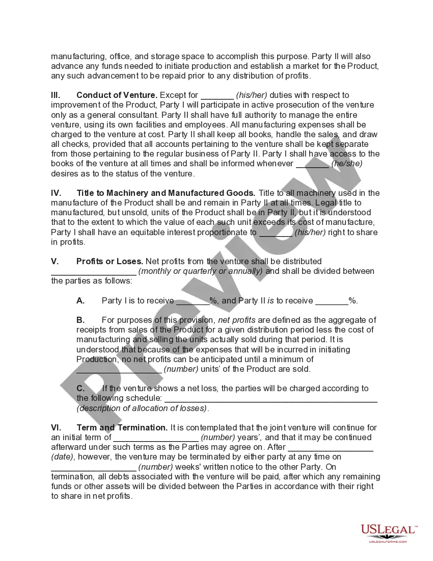 Get Joint-Venture Agreement for Exploitation of Patent Preview Joint-Venture Agreement for Exploitation of Patent