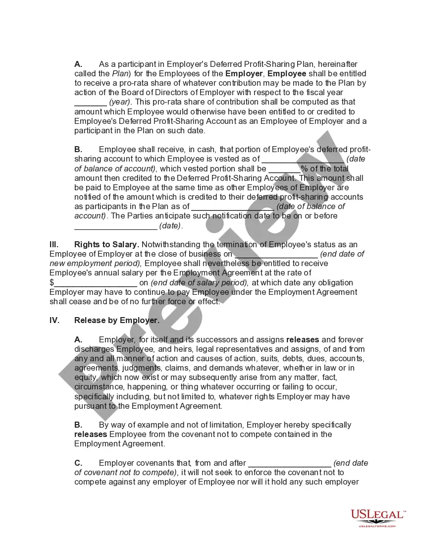 Preview Termination of Employment Agreement with Continuance of Employee on Payroll Pending Settlement