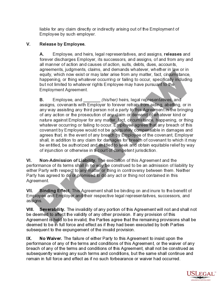 Preview Termination of Employment Agreement with Continuance of Employee on Payroll Pending Settlement