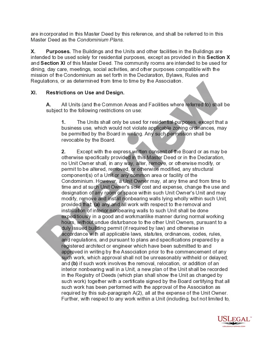 Get Master Deed for Plan of Ownership for Condominium with Multiple Residential Buildings Preview Master Deed for Plan of Ownership for Condominium with Multiple Residential Buildings