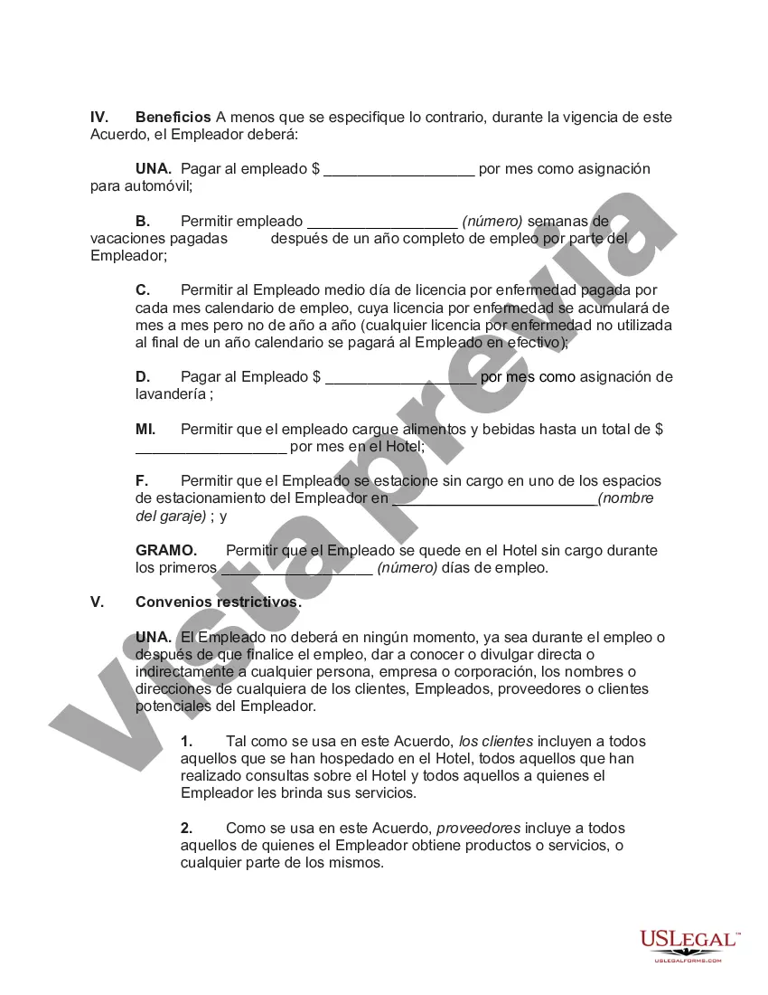 Preview Acuerdo Laboral con Gerente General de Hotel