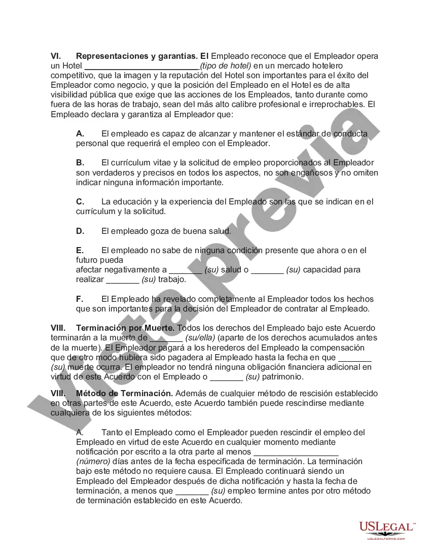 Preview Acuerdo Laboral con Gerente General de Hotel