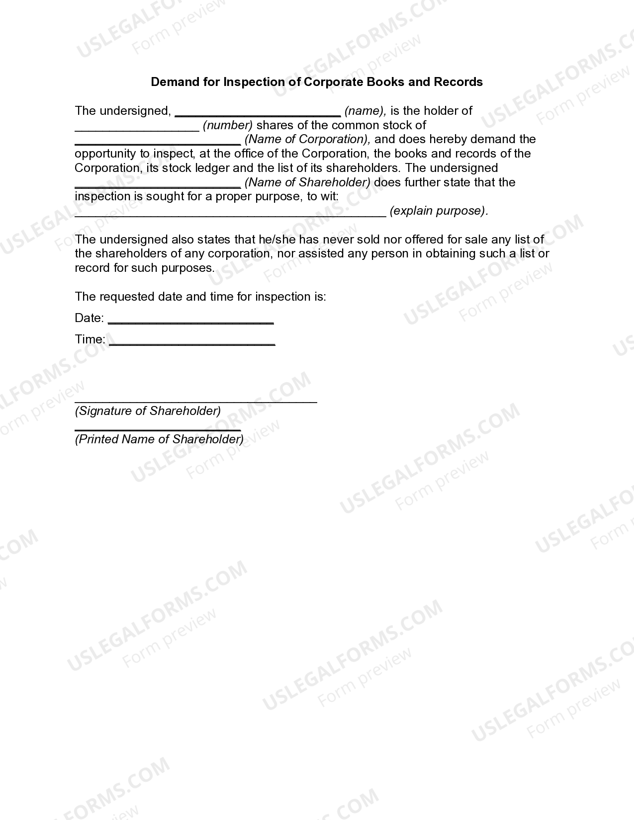 Texas Demand for Inspection of Corporate Books and Records US Legal Forms