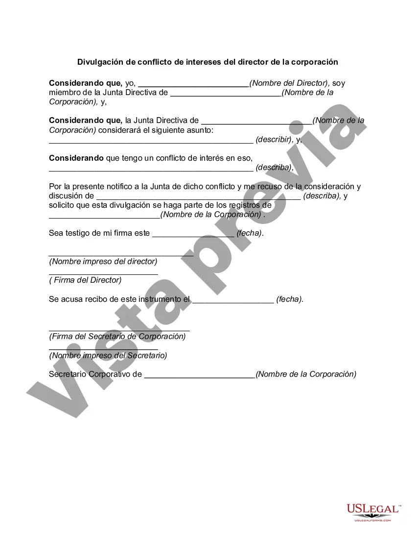 Preview Divulgación de conflicto de intereses del director de la corporación