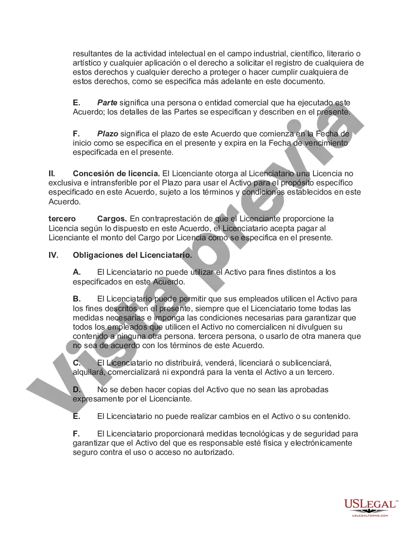 Preview Acuerdo de licencia no exclusiva e intransferible para un producto