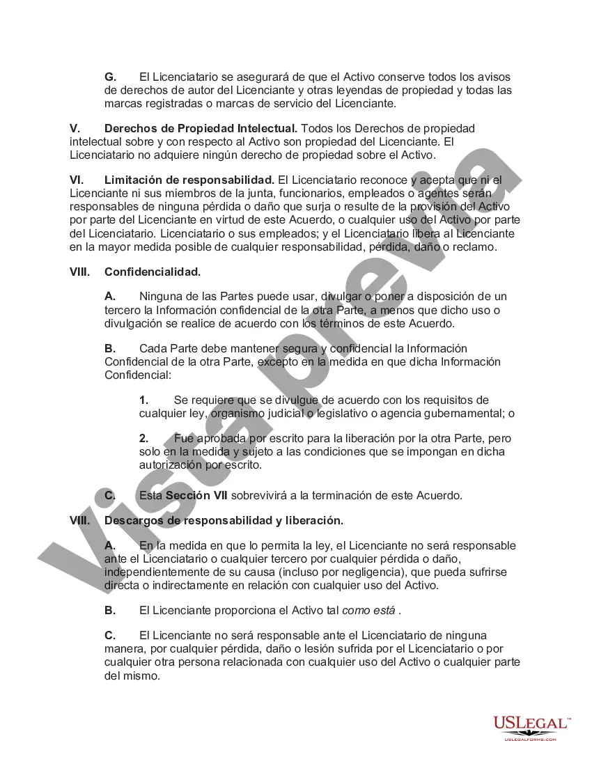 Preview Acuerdo de licencia no exclusiva e intransferible para un producto