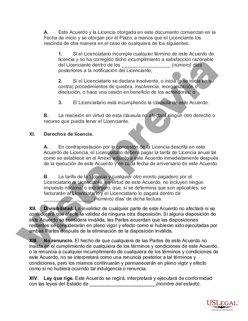 Preview Acuerdo de licencia no exclusiva e intransferible para un producto