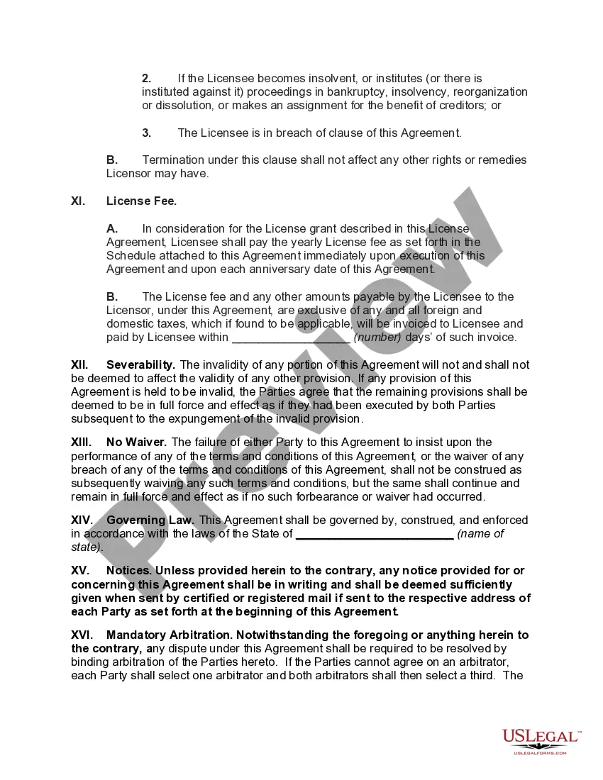 Preview Non-exclusive and Non-transferable License Agreement for a Product