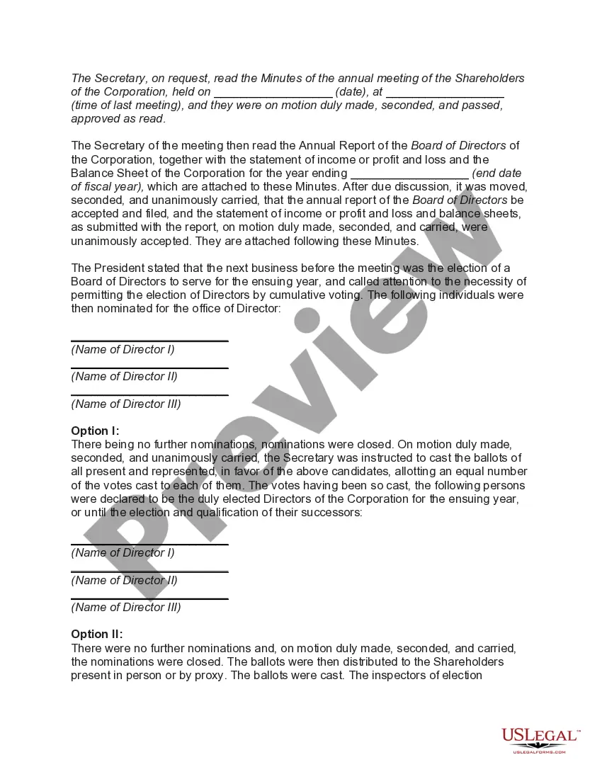 Get Minutes of Annual Meeting of Stockholders of Corporation Preview Minutes of Annual Meeting of Stockholders of Corporation