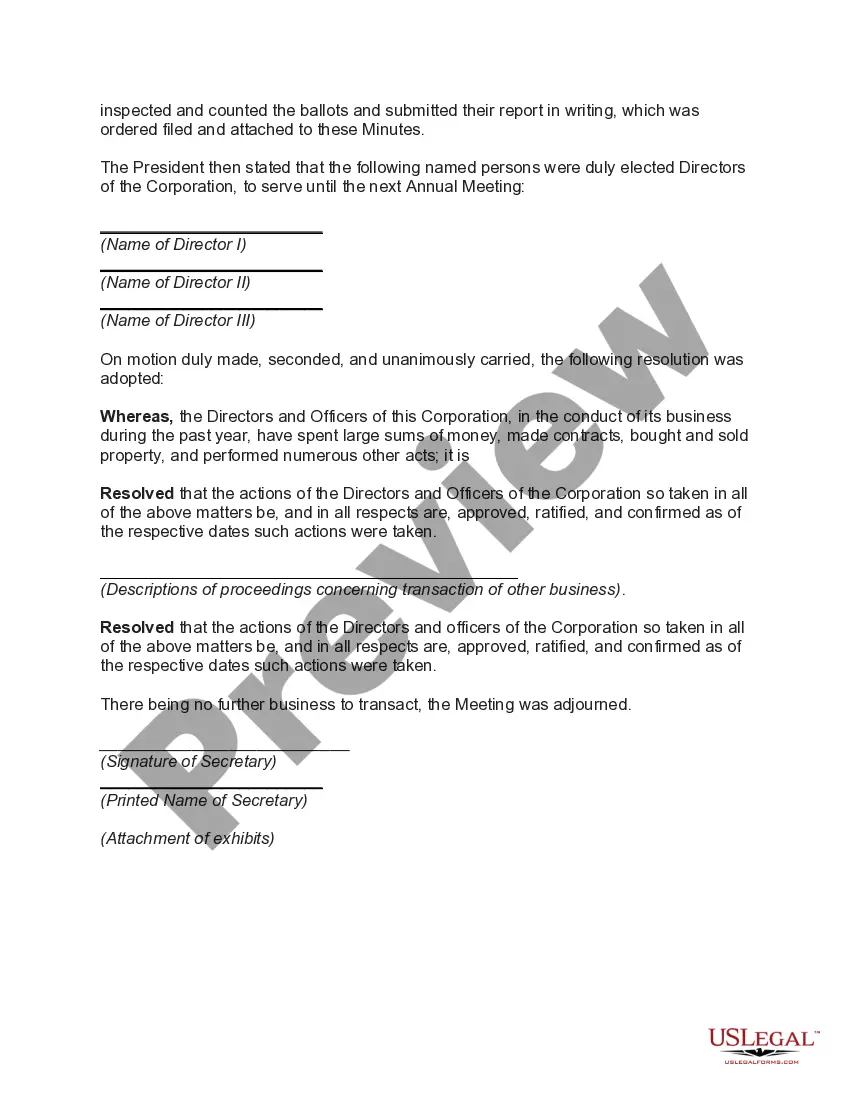 Get Minutes of Annual Meeting of Stockholders of Corporation Preview Minutes of Annual Meeting of Stockholders of Corporation