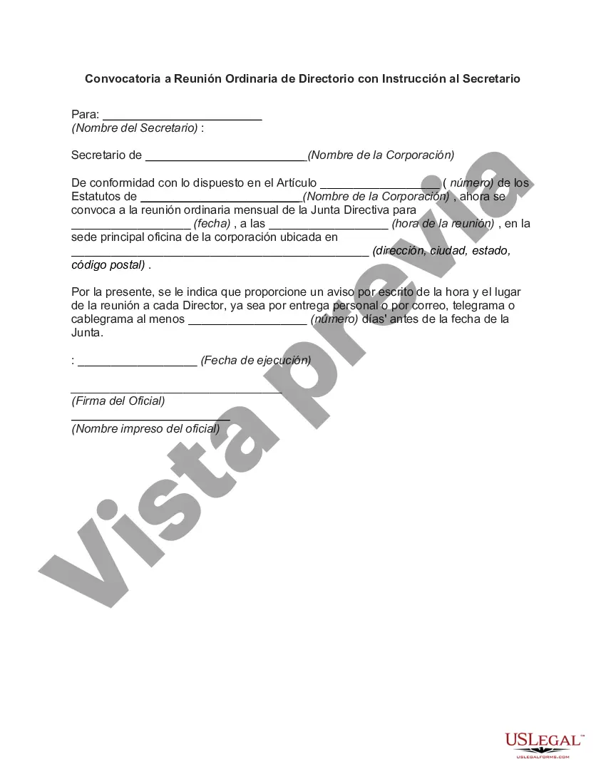 Preview Convocatoria a Reunión Ordinaria de Directorio con Instrucción al Secretario