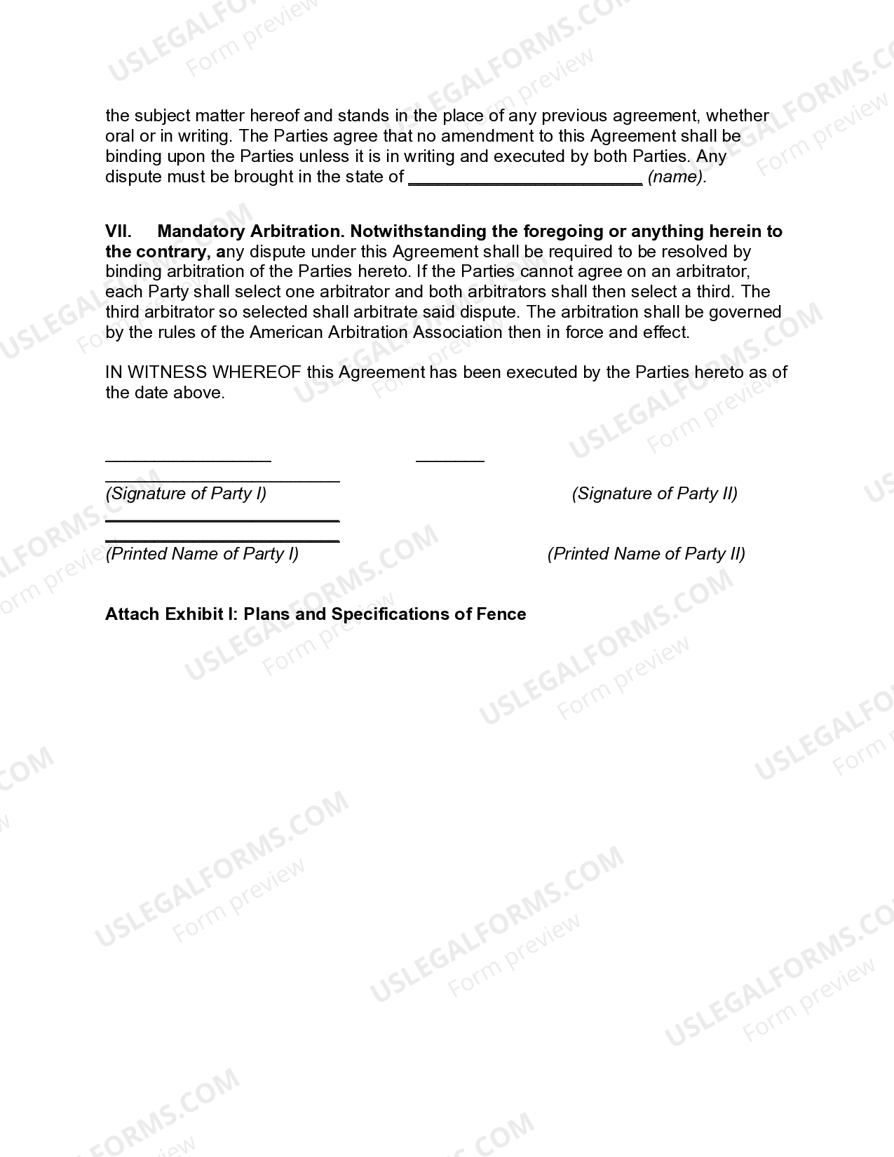Hawaii Fence Line Agreement Fence Line Agreement US Legal Forms