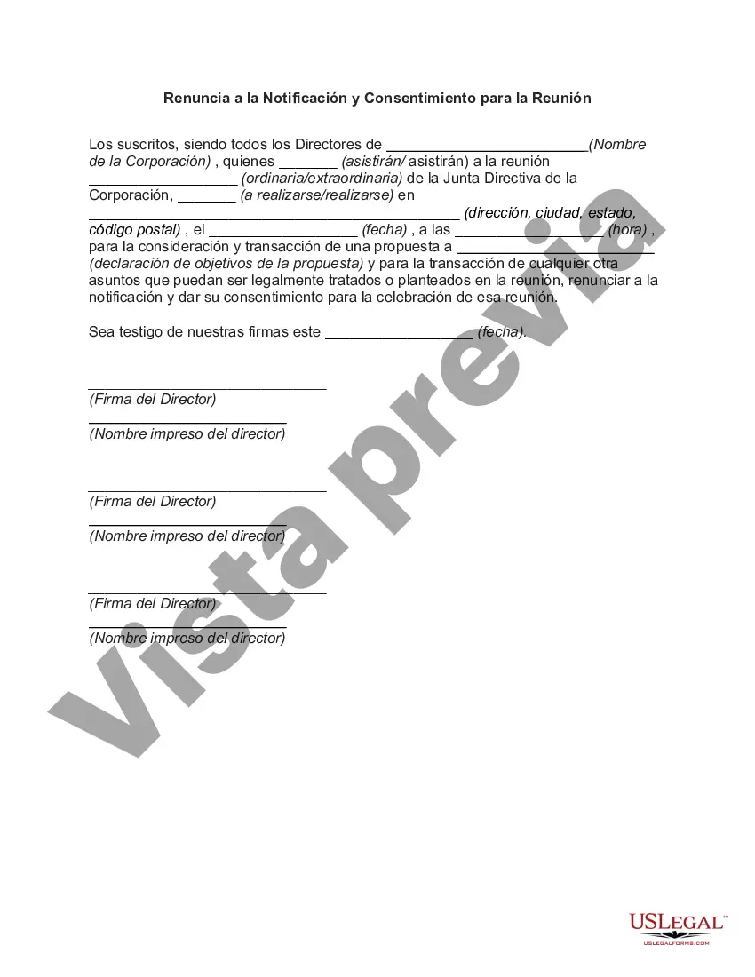 Preview Renuncia a la Notificación y Consentimiento para la Reunión