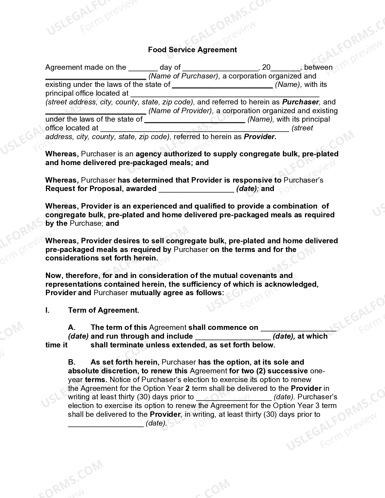 Mississippi Food Service Agreement Food Service Agreement Template