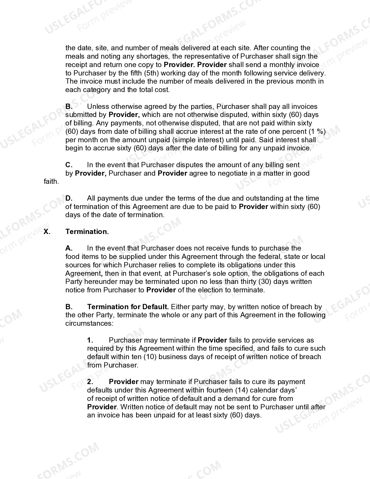 Preview Food Service Agreement