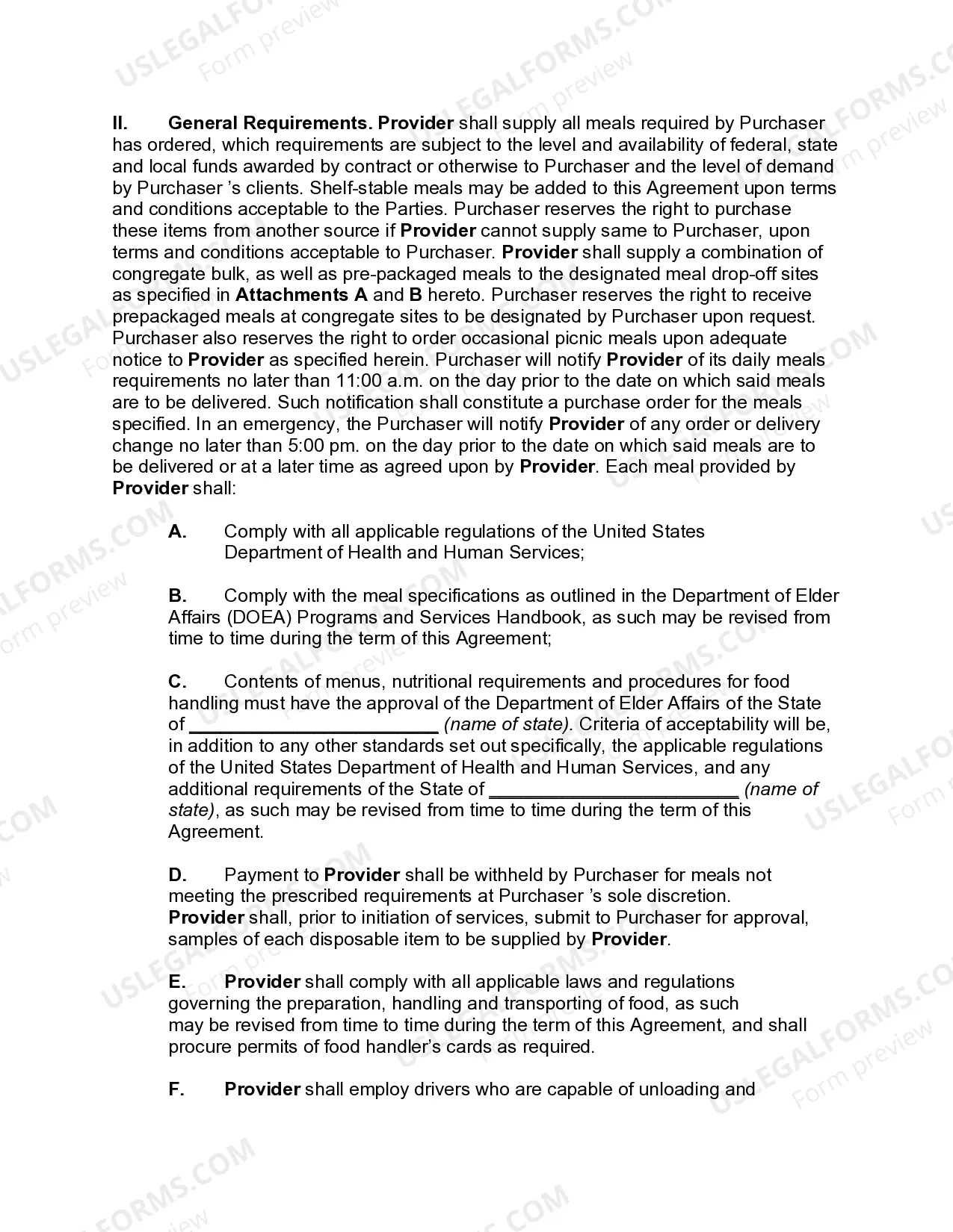 Preview Food Service Agreement