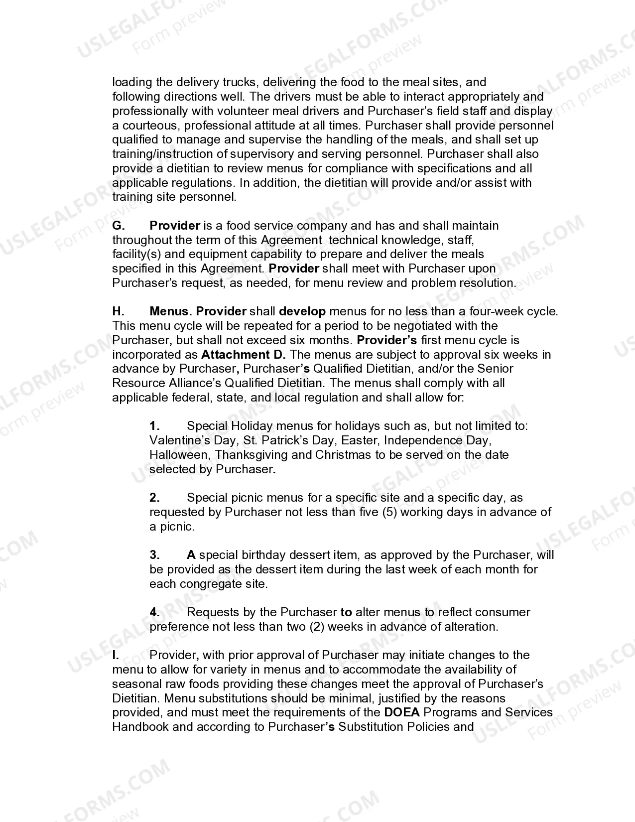 Preview Food Service Agreement