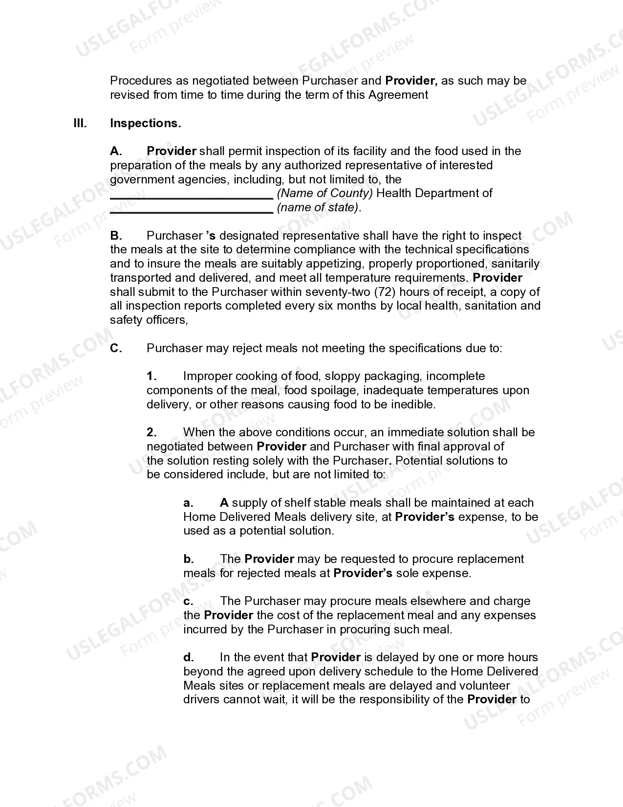 Preview Food Service Agreement