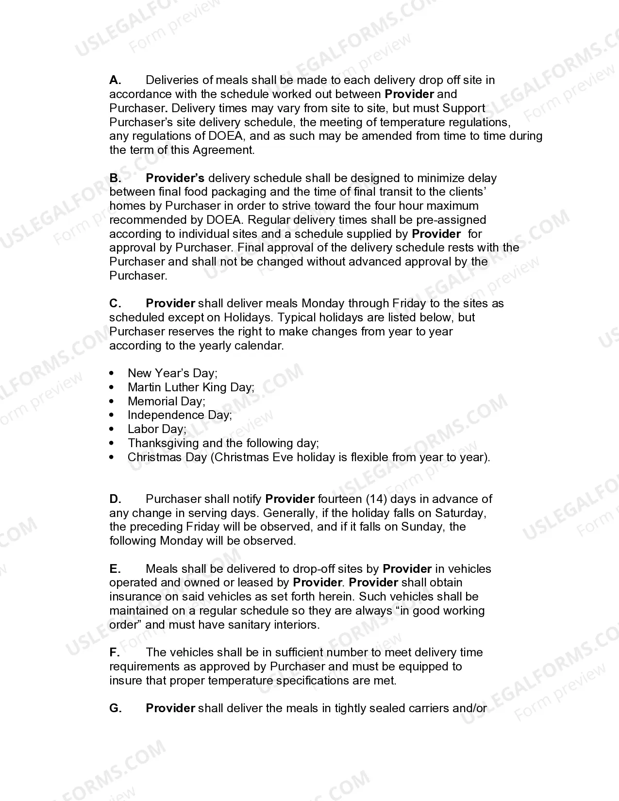 Preview Food Service Agreement